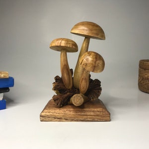 Mushroom on Parasite Wood, Mushroom Wood Carving, Wooden Sculpture, Unique Mushroom, Tabletop Decor,  Mothers Day Gift, Gift for Her