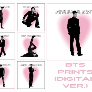 BTS Minimalistic (Black and White + Pink) Digital Printable Square Posters Prints OT7
