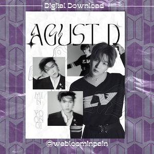 BTS Min Yoongi Agust D Minimalistisches ästhetisches druckbares Poster &lt;DIGITAL&gt;