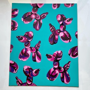 Cane palloncino acrilico su tela Arte originale, Arredamento per la casa, Arredamento per la camera dei bambini, Arte disegnata a mano, Pittura per interni, Pittura acrilica, Arte contemporanea