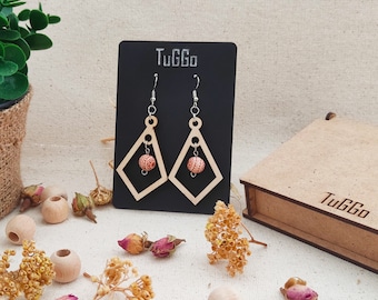 Square Wood Boho Dangle Earrings, Geometric Earrings