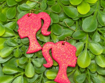 Pink Florecent Blacklight Earrings!  Fashion Statement Rave Disco Earrings, Handmade by me!