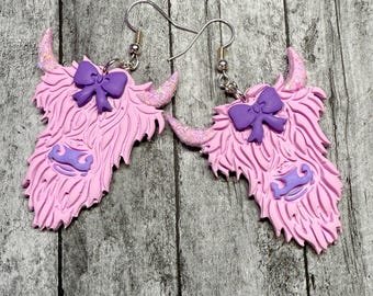 Blueberry the highland cow dangle earrings! Handmade by me!