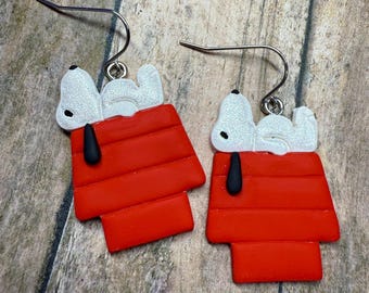 Handmade Polymer Clay Beagle on Roof Dangle Earrings with Glitter – Michigan Made
