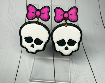 Girly Bow Skull! Monster inspired cutie stud earrings! Handmade by me!