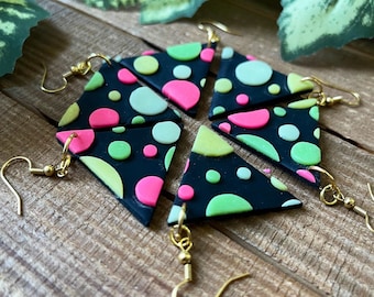 Glow-in-the-Dark Polkadot Earrings: 80s Retro Neon Blacklight Rave, Handmade by me!