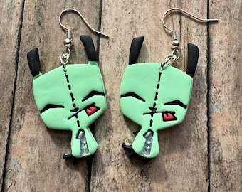 GIR Character Statement Earrings, lightweight Polymer Clay Invader Handmade Dangles