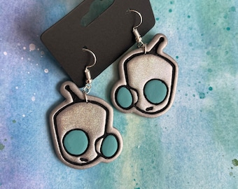 Gir Alien Earrings, Invader Zim Earrings, Holographic Earrings, Chrome Earrings