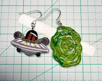 Trash UFO & Portal dangle earrings! Handmade by me!