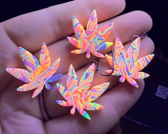 Blacklight Marijuana Leaf Stud Earrings! Handmade by me!