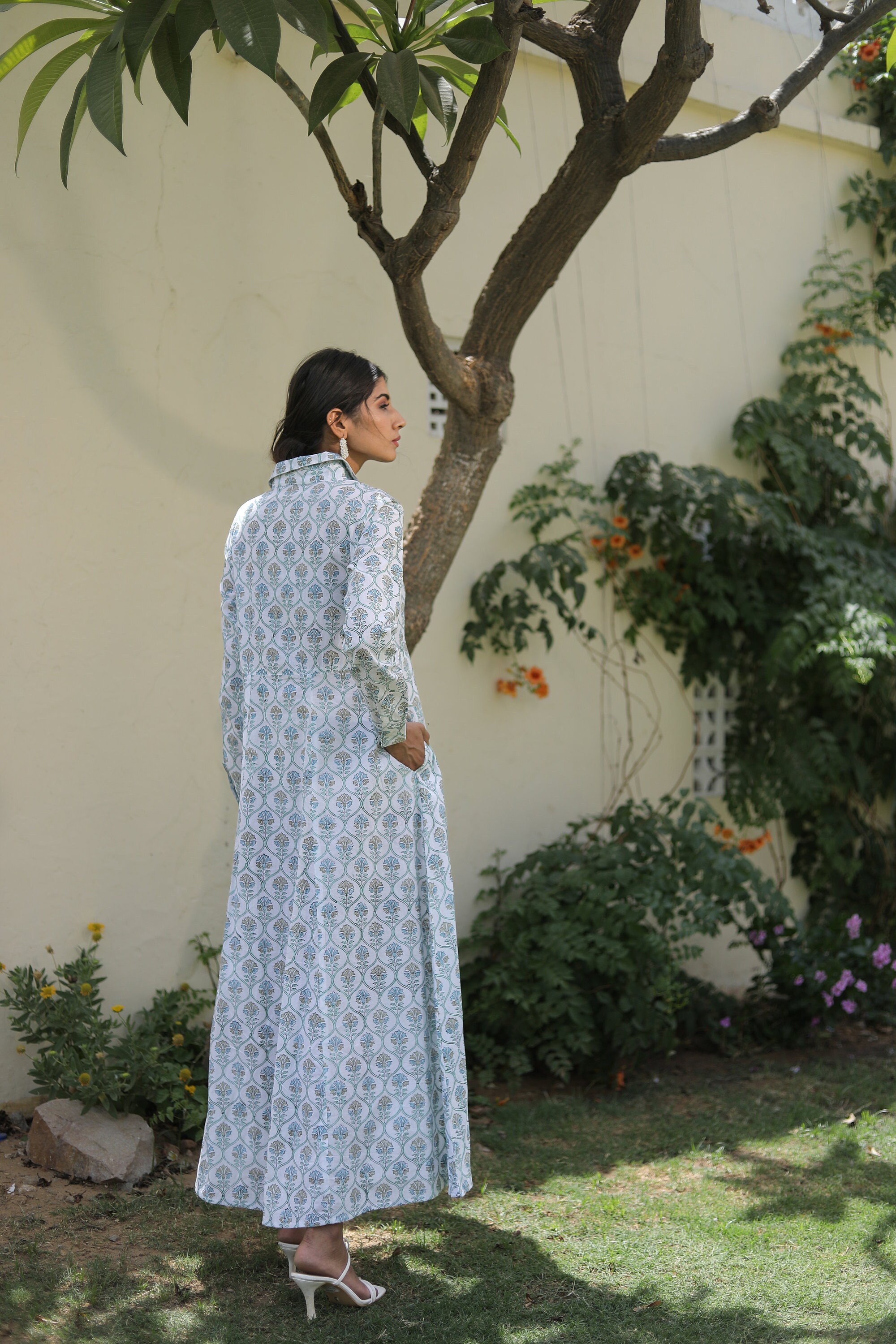 Tahira Hand Block Print Cotton Long Double Layer Dress