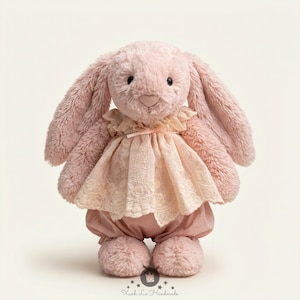 NEW Handcrafted Clothes for Jellycat Bunny | Lace Trim Tube Dress and Pants Set for Plushies | Special Gift for Kids, Stuffed Animal Outfit