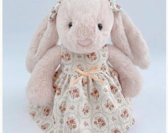 Vestido floral hecho a mano para conejito Jellycat, ropa para muñecas, vestido floral especial para animales de peluche, regalos hechos a mano para hijas.