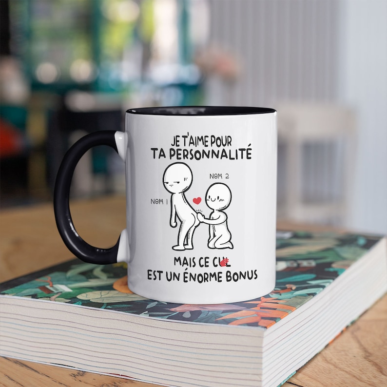 Mug Couple Personnalisé Humour - Tasse Cadeau Drôle Rigolo Fun Pour Les Amoureux – Je T'aime Pour Ta Personnalité Mais Ce Cul Est Bonus image 2