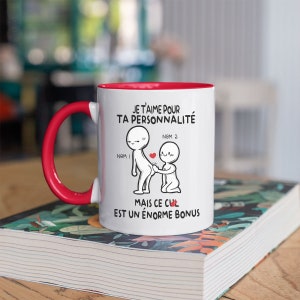 Mug Couple Personnalisé Humour - Tasse Cadeau Drôle Rigolo Fun Pour Les Amoureux – Je T'aime Pour Ta Personnalité Mais Ce Cul Est Bonus image 6