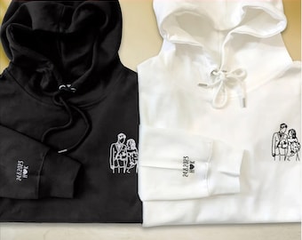 Custom Embroidered Hoodie with Personalized Photo Line Art Sketch Drawing Illustration - Sweatshirt, Ideal Gift for Couples, Valentine's Day
