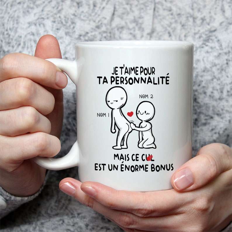 Mug Couple Personnalisé Humour - Tasse Cadeau Drôle Rigolo Fun Pour Les Amoureux – Je T'aime Pour Ta Personnalité Mais Ce Cul Est Bonus image 3