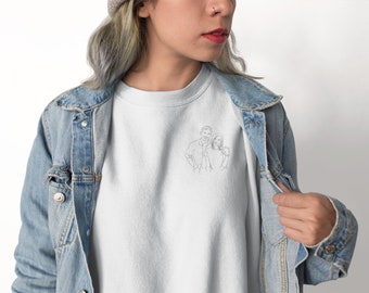 Sweat-shirt avec photo de portrait personnalisée, illustration de dessin de croquis d'art au trait, sweat-shirt col rond, cadeau pour les couples, cadeau de Saint-Valentin