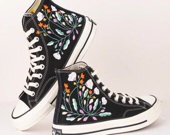 Custom Embroidered Converse High Tops: Sunflower Wedding Shoes
