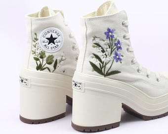 Embroidered Wedding Converse Platform Sneakers: Custom Bridal Shoes