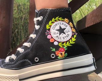 Custom Embroidered Converse High Tops: Mushroom Floral Sneakers