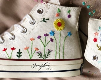 Custom Flower Embroidered Converse High Tops