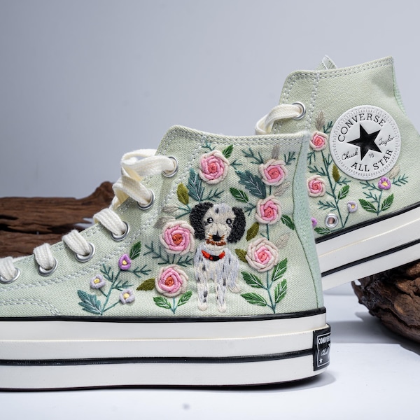 Custom Dog Embroidered Converse High Tops: Handmade Pet Portrait Shoes