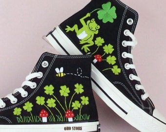 Custom Embroidered Converse High Tops: Mushroom Frog Sneakers