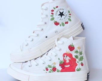 Custom Embroidered Converse Sneakers, Strawberry Anime Shoes