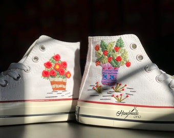Embroidered Converse: Custom Strawberry Floral Sneakers