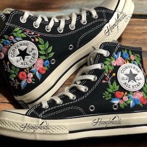 Custom Wedding Converse/ Bridal Flower Embroidered Shoes/ Custom Converse High Tops Embroidered Flower/ Wedding Flower Embroidered Sneakers