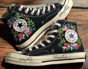 Custom Embroidered Floral Converse Sneakers: Bridal Wedding Shoes