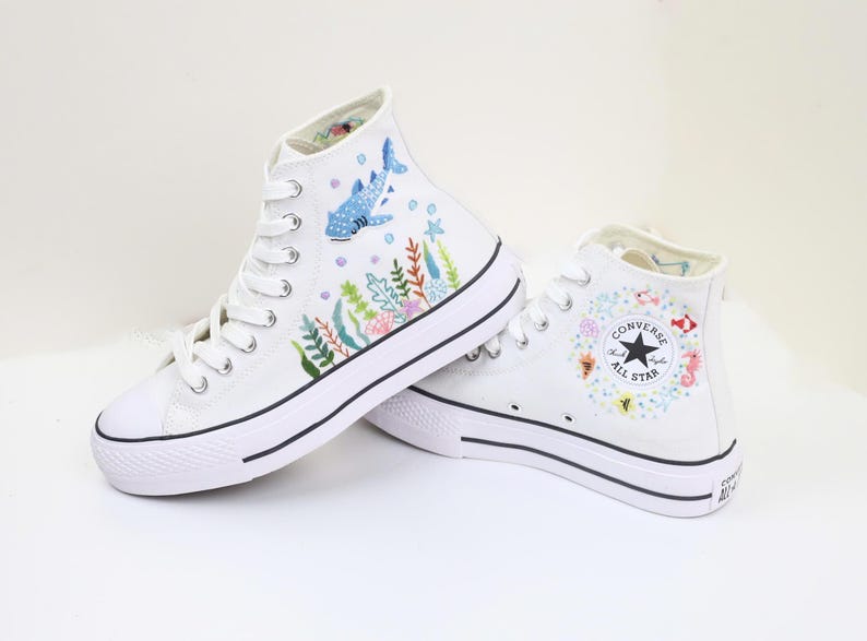 Whale Shark Embroidered Converse Custom, Whale Shark Embroidered Sneaker, Ocean Vibes Embroidered, Birthday Gift For Son, Unisex Shoes