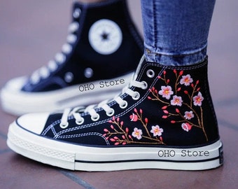 Custom Embroidery converse/Cherry blossom embroidered shoes/ Converse chuck taylor 1970s embroidered flower/ personalized bridal sneakers