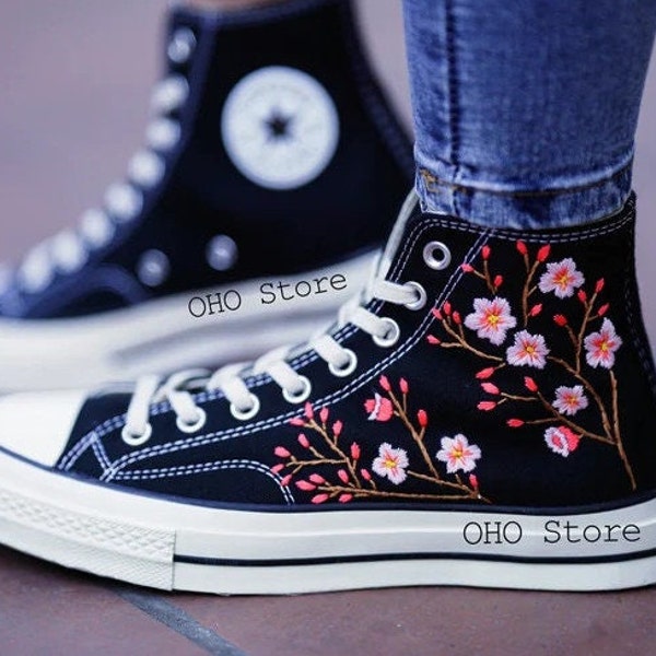 Custom Embroidery converse/Cherry blossom embroidered shoes/ Converse chuck taylor 1970s embroidered flower/ personalized bridal sneakers