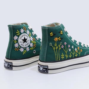 Custom Embroidered Converse Sneakers, Flower, Bees Embroidered Shoes, Custom Wedding Converse, Birthday Gift Shoes, Personalized Bride