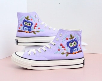 Individuell gestickte Eule Sneakers High Tops