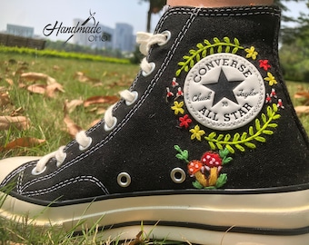 Custom Embroidered Converse High Tops: Mushroom Sneakers