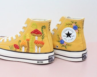 Custom Embroidered Mushroom Converse Chuck Taylor Shoes