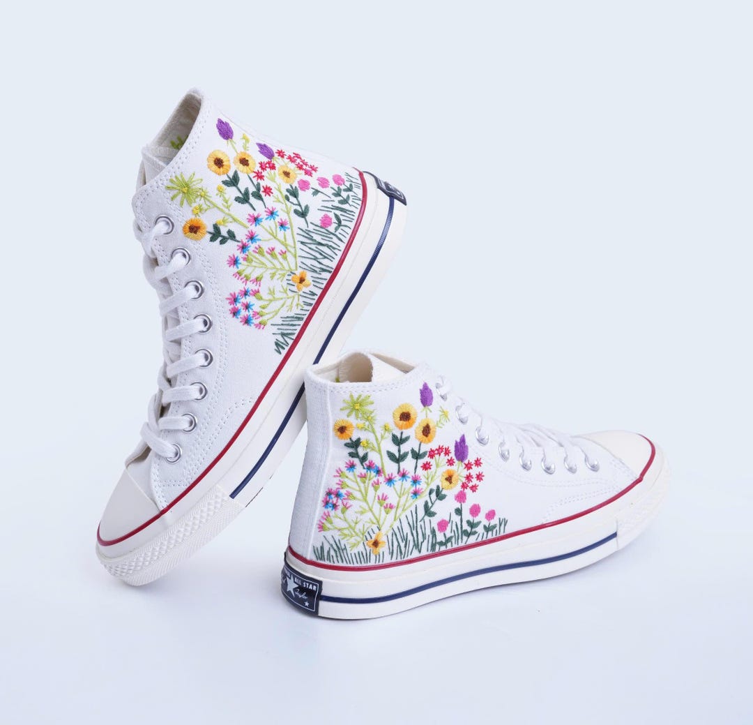 Buy Custom Embroidered Converse Sneakers: Bridal Flower Garden Shoes Online  in India - Main Image
