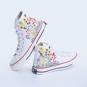 Custom Embroidered Converse Sneakers: Bridal Flower Garden Shoes