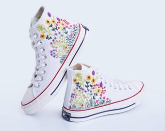 Custom Embroidered Converse Sneakers: Bridal Flower Garden Shoes