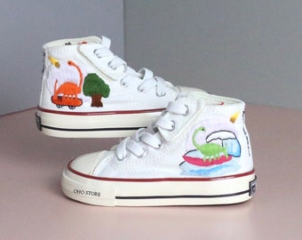 Bordado converse niños/Zapatos de dinosaurio bordados personalizados/Zapatos bordados para niños pequeños, pequeños y grandes/Zapatos de cumpleaños de regalos/Regalo para hijo