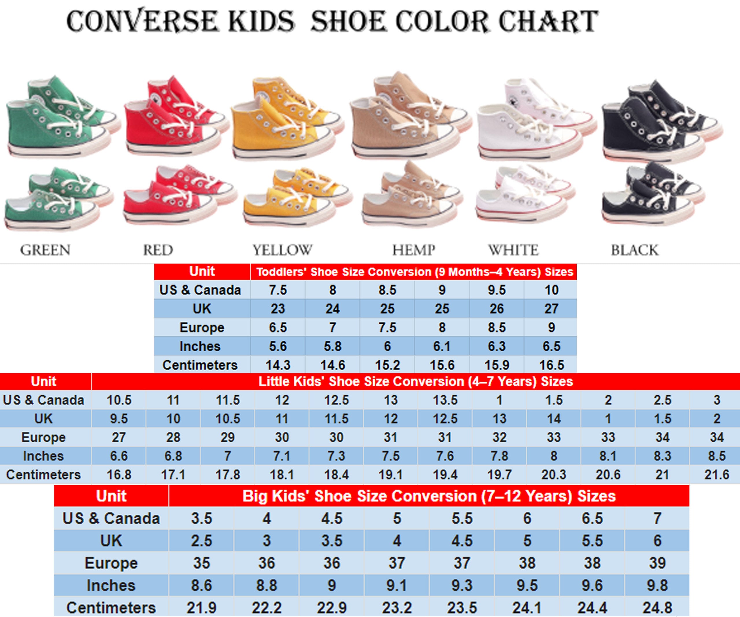 converse guia de tallas indias