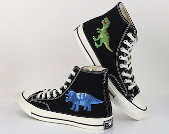Embroidered Dinosaur Converse High Tops: Custom Birthday Gift Shoes