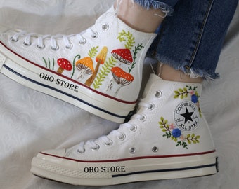 Custom Converse Chuck Taylor 70s Mushrooms Embroidered Converse Shoes/ Mushrooms Embroidered Converse Custom/ Mushrooms Embroidered Sneakers