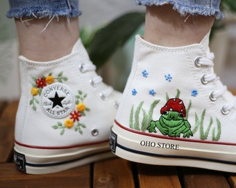 Embroidered Converse High Tops: Mushroom Frog Sneakers