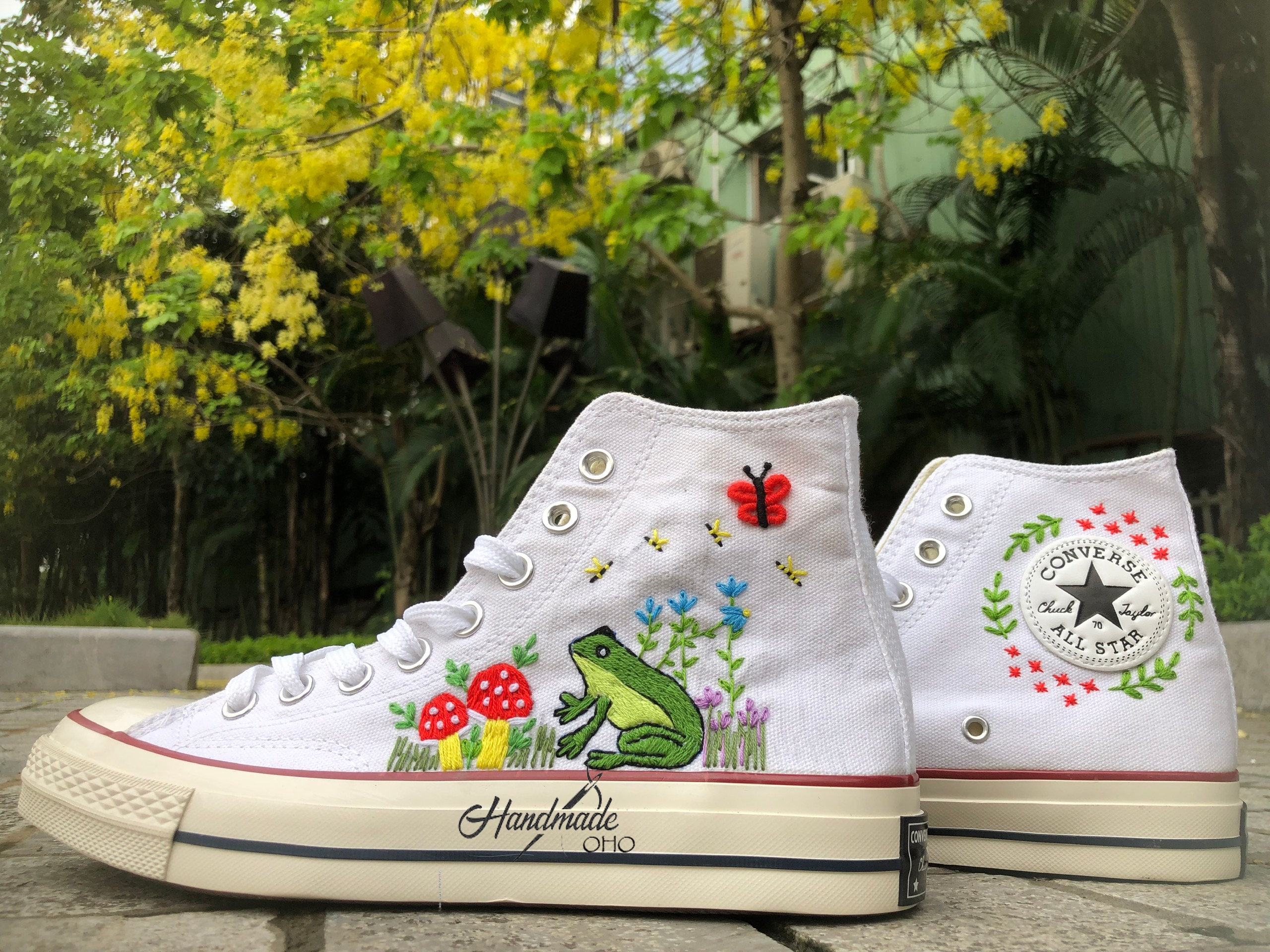 Custom Converse Mushroom Shoes Flower Embroidery Frog - Etsy