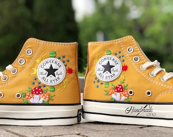 Embroidered Mushroom Converse High Tops: Custom Floral Shoes