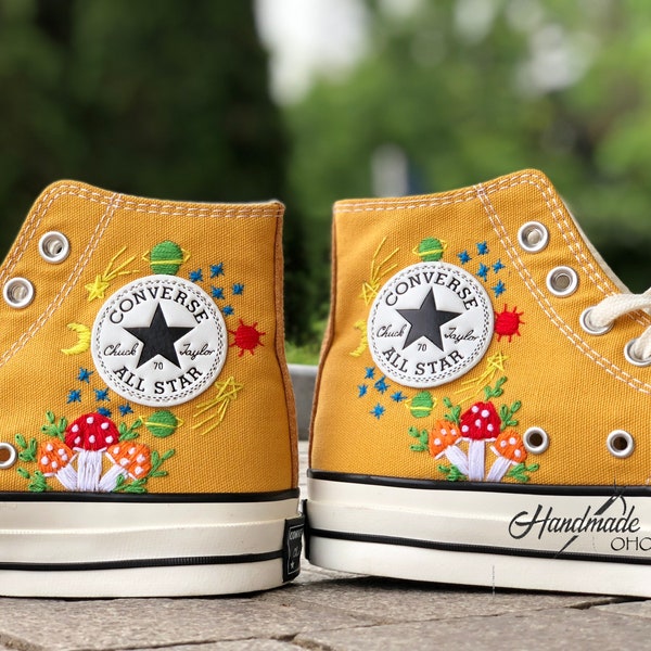 Embroidery converse/Custom deer and mushrooms embroidered shoes/Custom converse high tops embroidered /gift for daughter/Converse kids